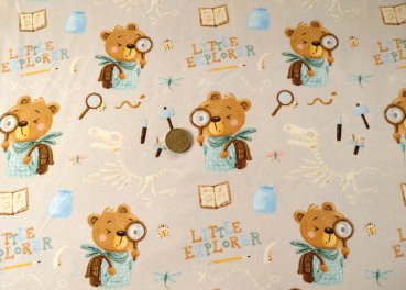 Preview: Little Explorer beige Sweatstoff Hilco French Terry geraut mit Bären Kinderstoff Preview: Little Explorer beige Sweatstoff Hilco French Terry geraut mit Bären Kinderstoff